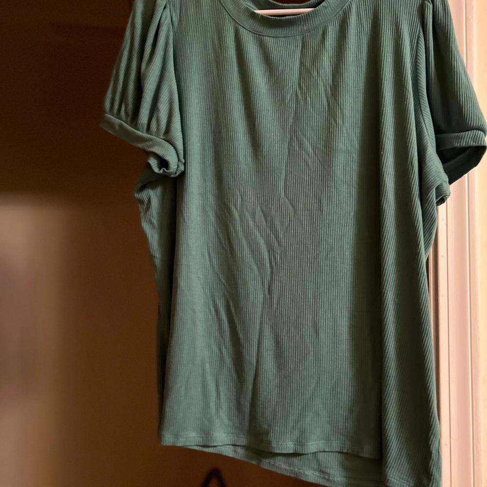 Woman’s apt 9 T-shirt. Detail sleeve and body is ribbed. Color green size XL